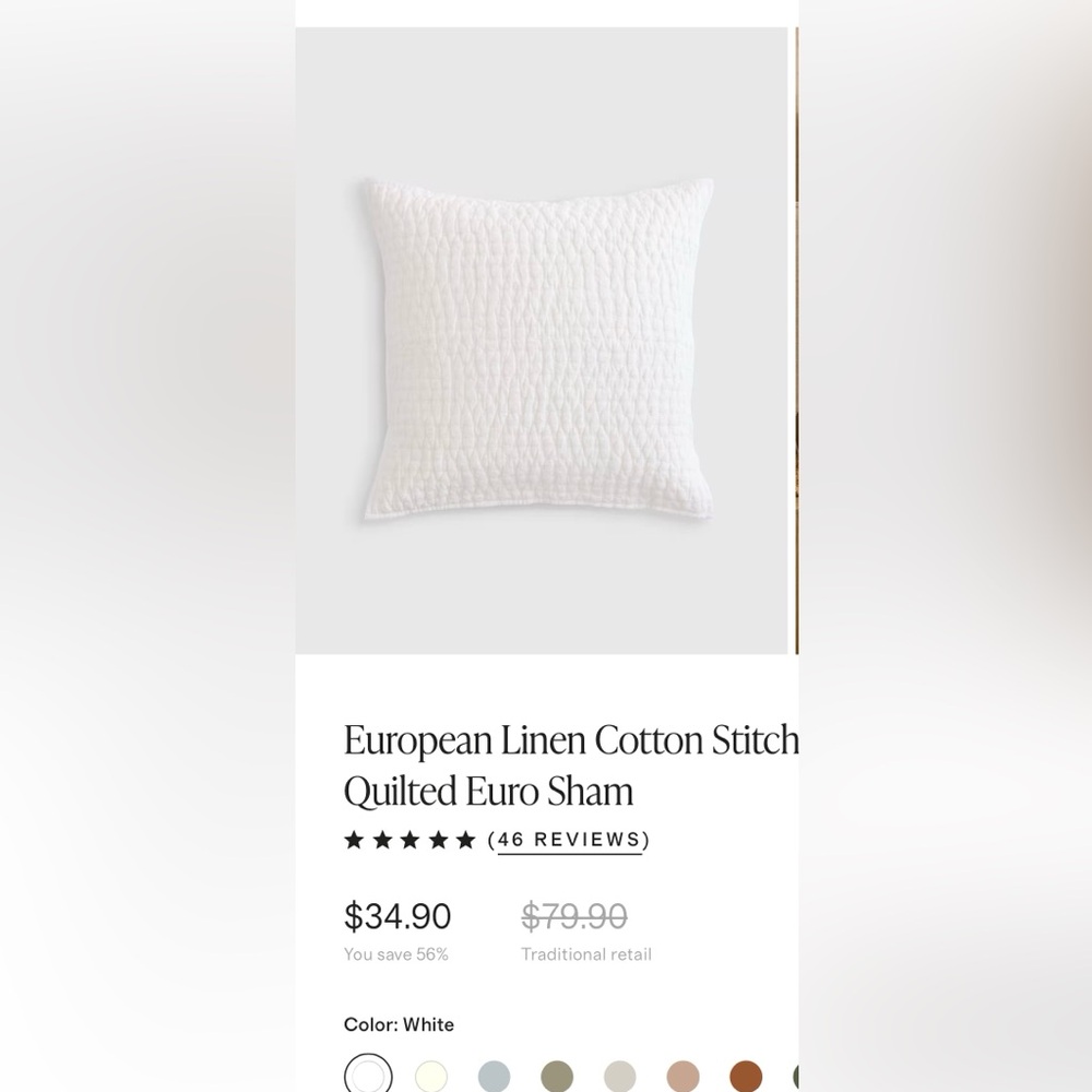 Quince NWT European Linen Cotton Stitch Quilted Euro Sham White